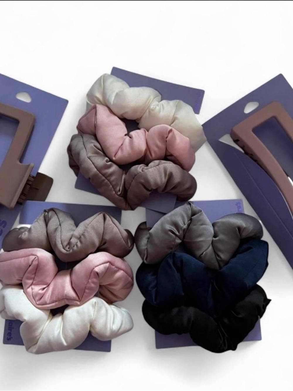 Satin Spiral Scrunchie and Hair Clip Set - Multi Color Pack